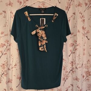 Teal Top with Floral Accent